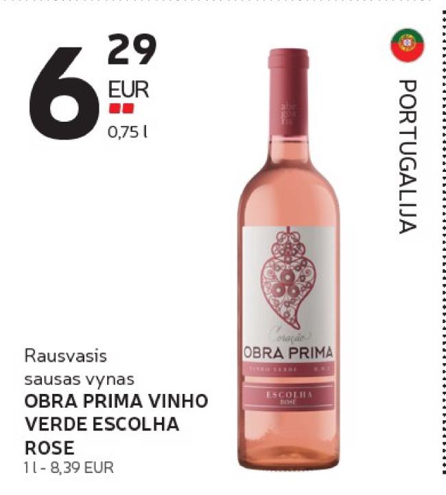 Rausvasis sausas vynas OBRA PRIMA VINHO VERDE ESCOLHA ROSE, 0.75 l