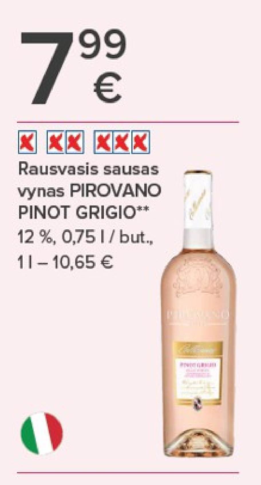 Rausvasis sausas vynas PIROVANO PINOT GRIGIO, 0.75 l