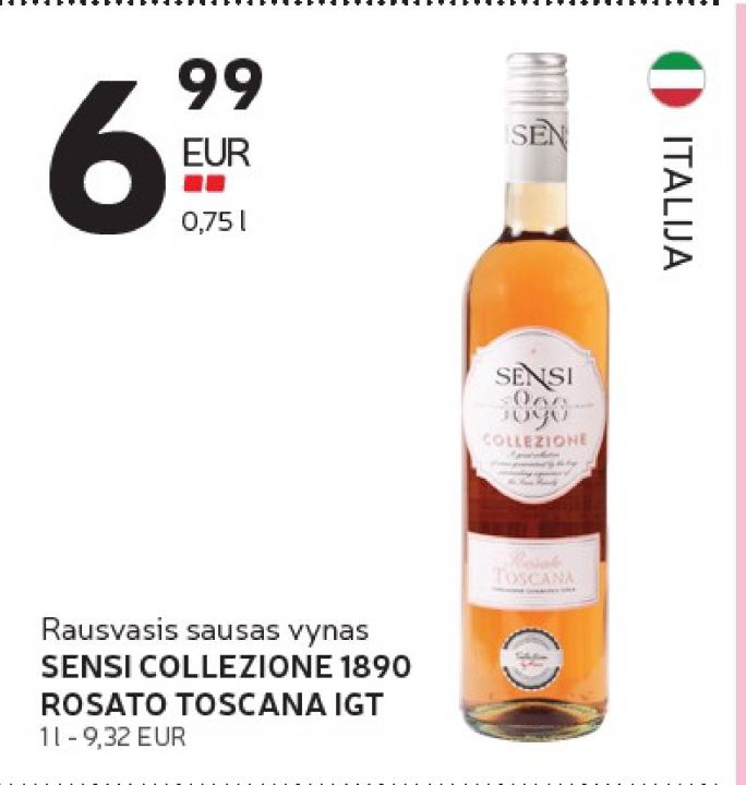 Rausvasis sausas vynas SENSI COLLEZIONE 1890 ROSATO TOSCANA IGT, 0.75 l