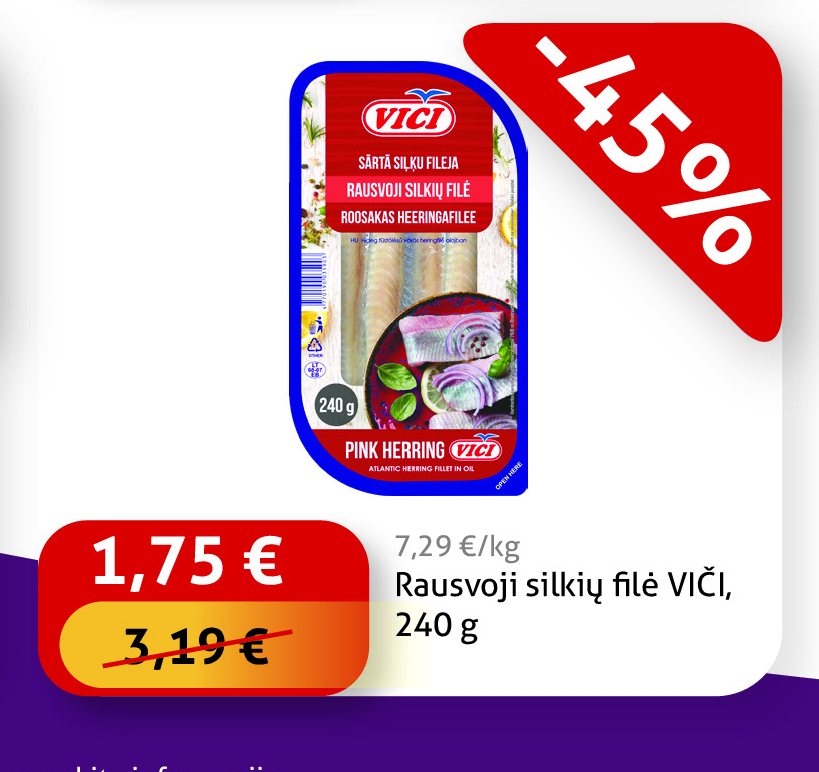 Rausvoji silkių filė VIČI, 240 g