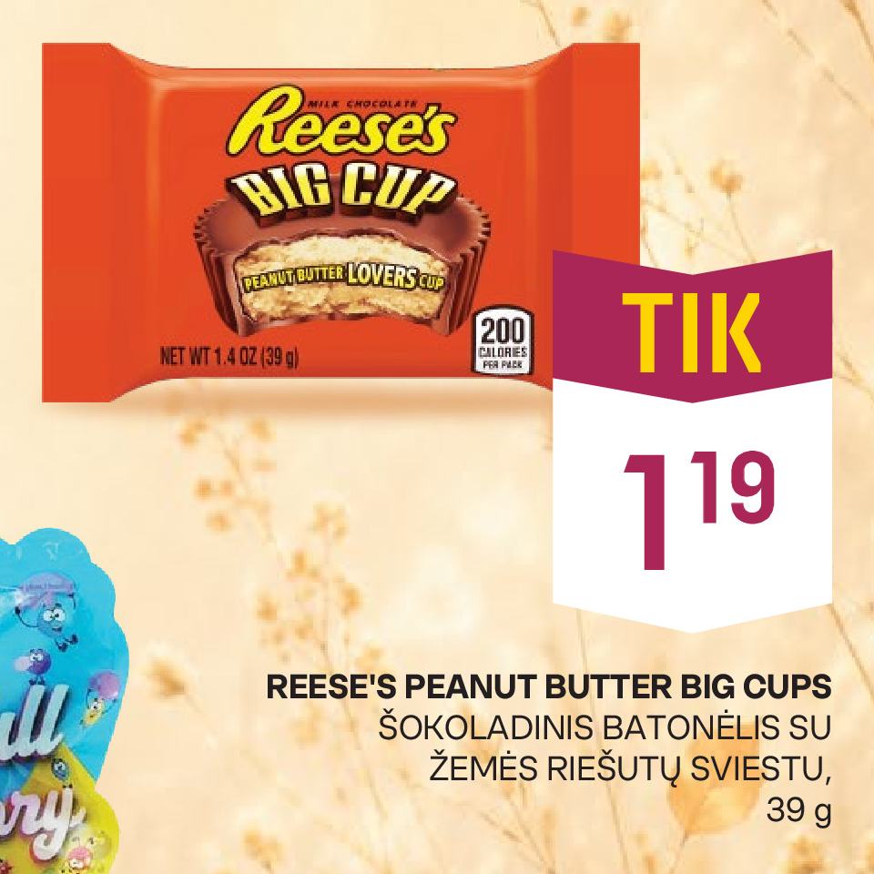 REESE'S PEANUT BUTTER BIG CUPS ŠOKOLADINIS BATONĖLIS SU ŽEMĖS RIEŠUTŲ SVIESTU, 39 g