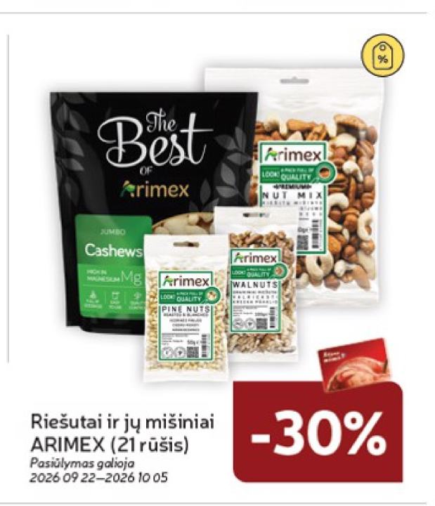 Riešutai ir jų mišiniai ARIMEX