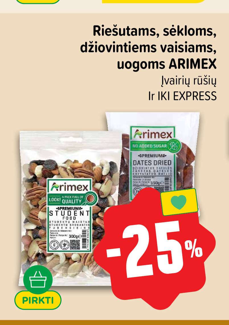 Riešutams, sėkloms, džiovintiems vaisiams, uogoms ARIMEX