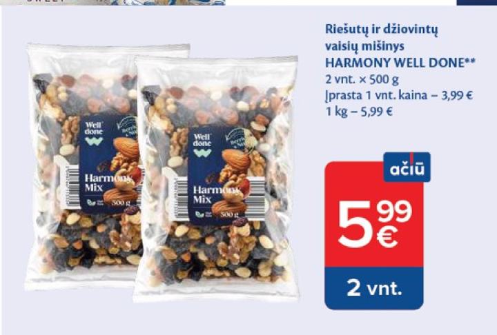 Riešutų ir džiovintų vaisių mišinys HARMONY WELL DONE, 2 vnt
