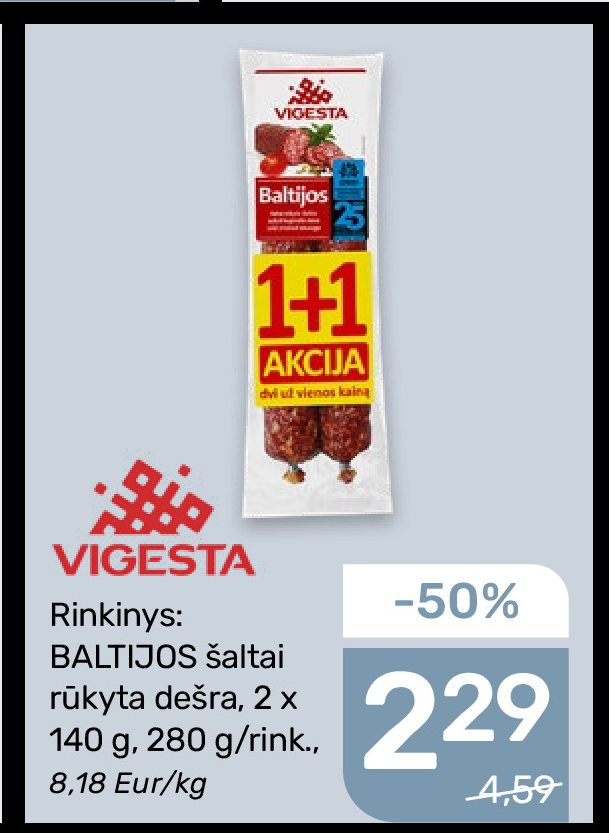 Rinkinys: BALTIJOS šaltai rūkyta dešra, 2 x 140 g