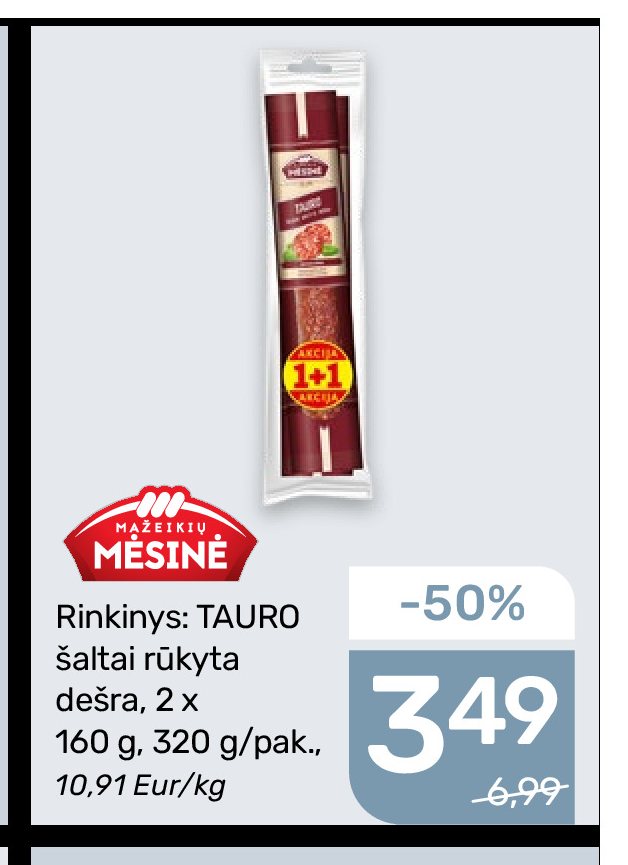 Rinkinys: TAURO šaltai rūkyta dešra, 2 x 160 g