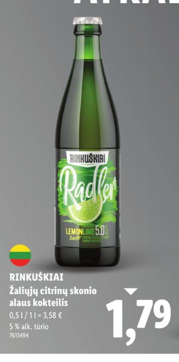 RINKUŠKIAI Žaliųjų citrinų skonio alaus kokteilis, 0.5 l