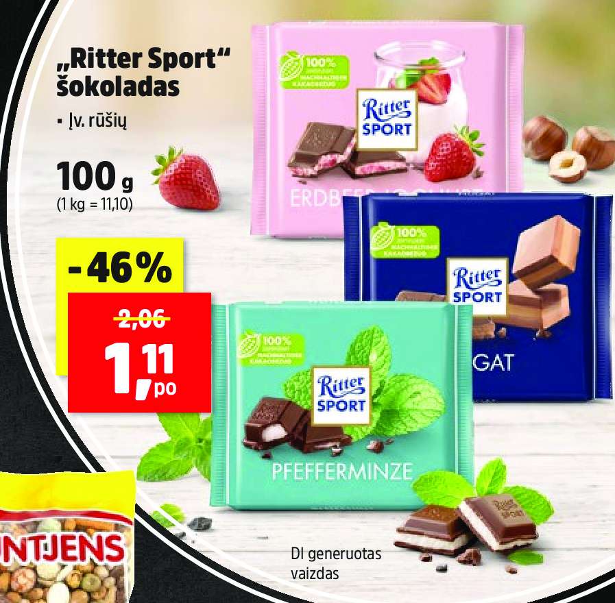 „Ritter Sport“ šokoladas, 100 g