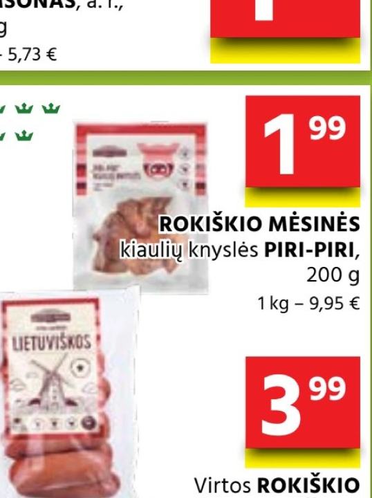 ROKIŠKIO MĖSINĖS kiaulių knyslės PIRI-PIRI, 200 g