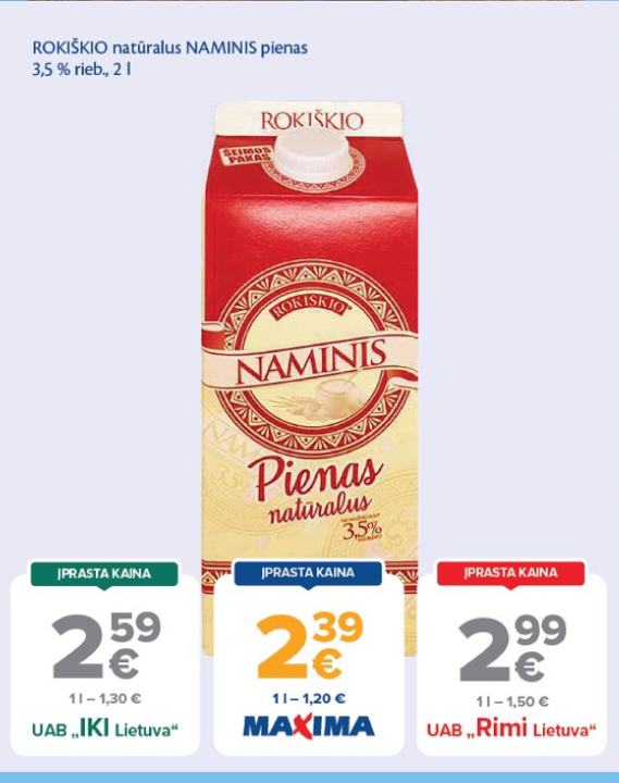 ROKIŠKIO natūralus NAMINIS pienas, 2 l