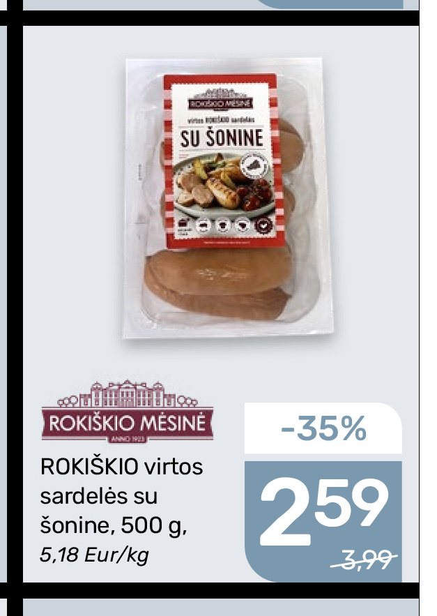 ROKIŠKIO virtos sardelės su šonine ROKIŠKIO MĖSINĖ, 500 g