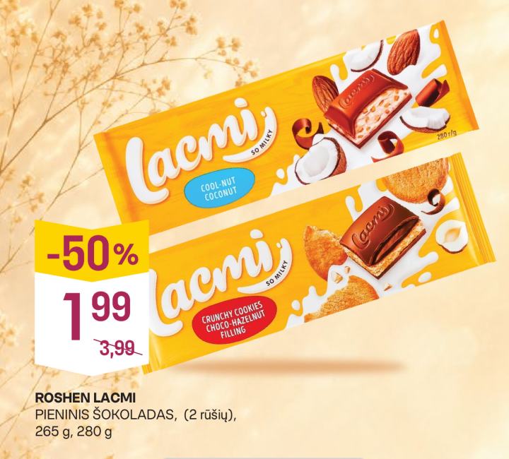 ROSHEN LACMI PIENINIS ŠOKOLADAS, 265 g