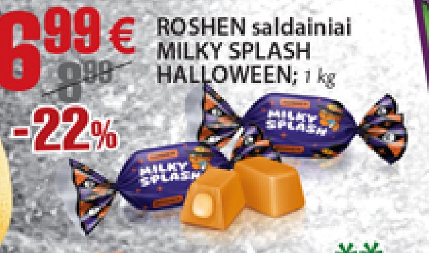 ROSHEN saldainiai MILKY SPLASH HALLOWEEN, 1 kg