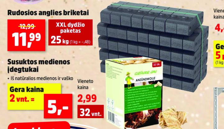 Rudosios anglies briketai, 25 kg