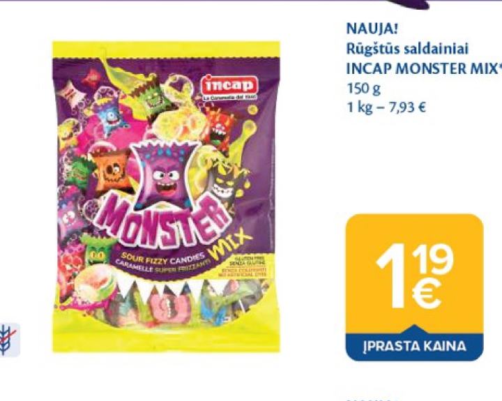 Rūgštūs saldainiai INCAP MONSTER MIX, 150 g