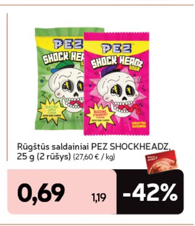 Rūgštūs saldainiai PEZ SHOCKHEADZ, 25 g