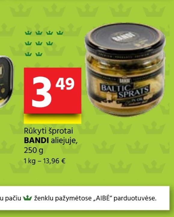 Rūkyti šprotai BANDI aliejuje, 250 g