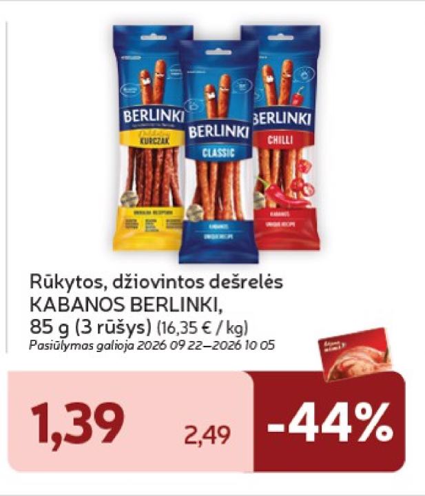 Rūkytos, džiovintos dešrelės KABANOS BERLINKI, 85 g