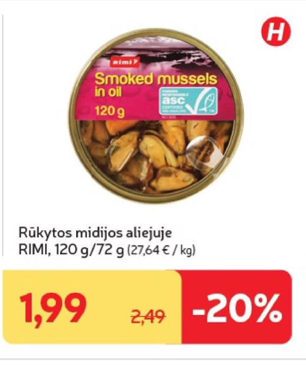 Rūkytos midijos aliejuje RIMI, 120 g