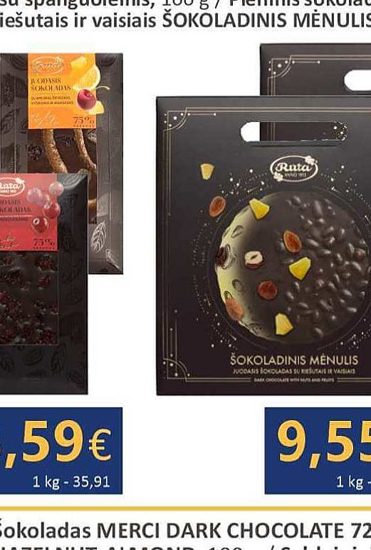 RŪTA šokoladas 70% su spanguolėmis, 100 g