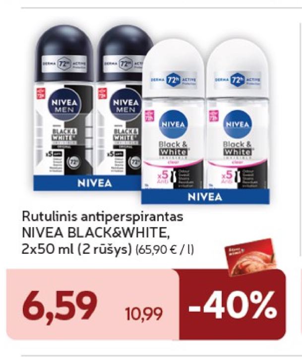 Rutulinis antiperspirantas NIVEA BLACK&WHITE, 2 x 50 ml