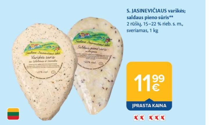 S. JASINEVIČIAUS varškės; saldaus pieno sūris, 1 kg