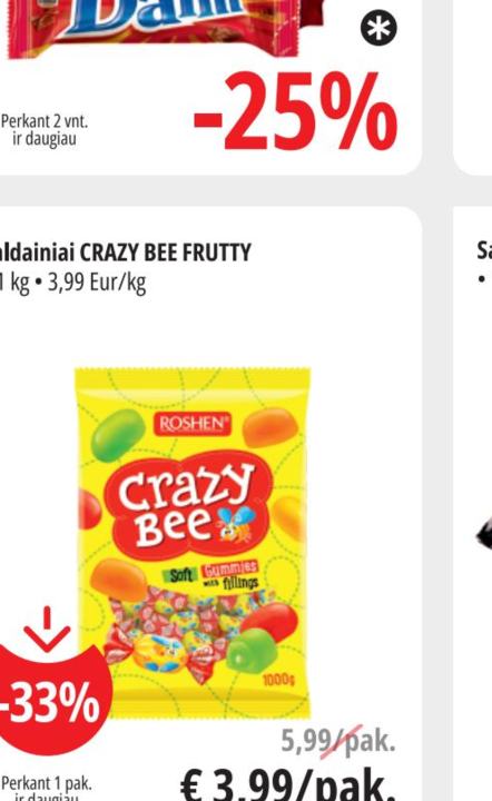 Saldainiai CRAZY BEE FRUTTY, 1 kg