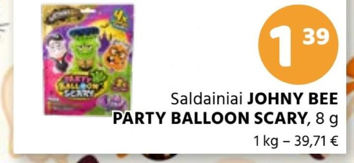 Saldainiai JOHNY BEE PARTY BALLOON SCARY, 8 g