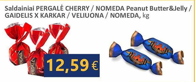 Saldainiai PERGALĖ CHERRY / NOMEDA Peanut Butter&Jelly / GAIDELIS X KARKAR / VELIUONA / NOMEDA
