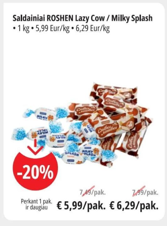 Saldainiai ROSHEN Lazy Cow / Milky Splash, 1 kg