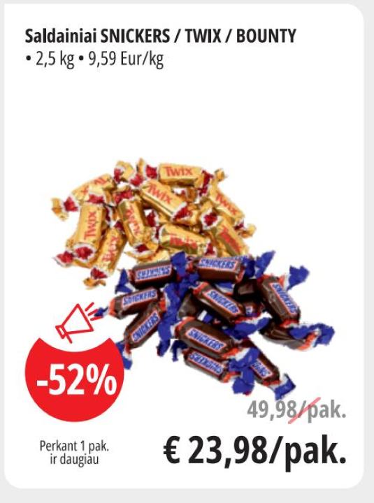Saldainiai SNICKERS / TWIX / BOUNTY, 2.5 kg