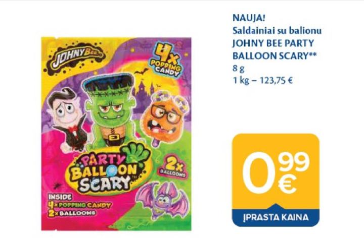Saldainiai su balionu JOHNY BEE PARTY BALLOON SCARY, 8 g