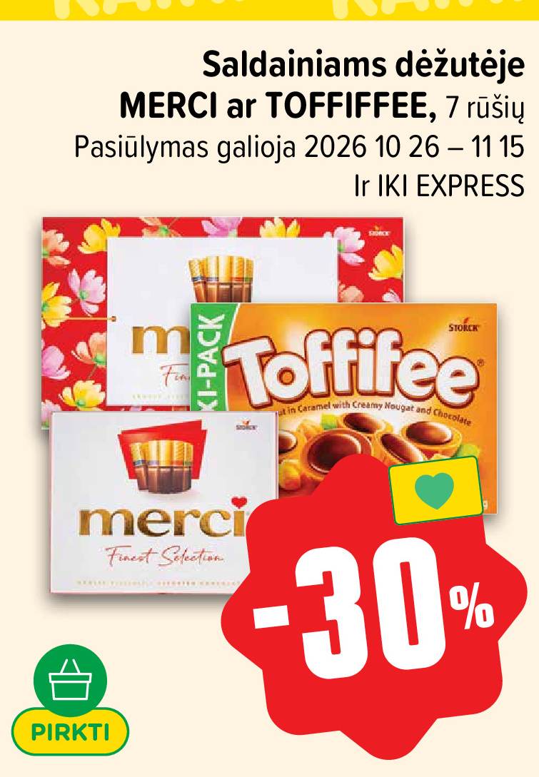 Saldainiams dėžutėje MERCI ar TOFFIFEE