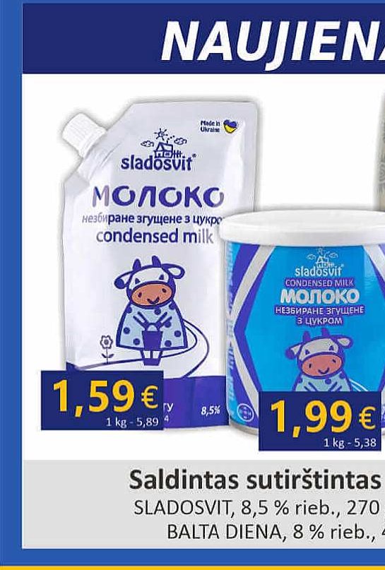 Saldintas sutirštintas pienas SLADOSVIT, 270 g