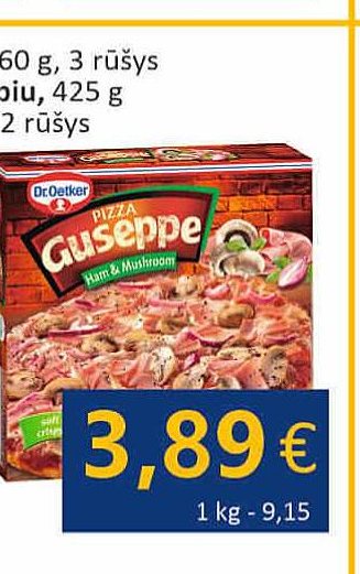 Šaldyta pica GUSEPPE, su grybais ir kumpiu, 425 g
