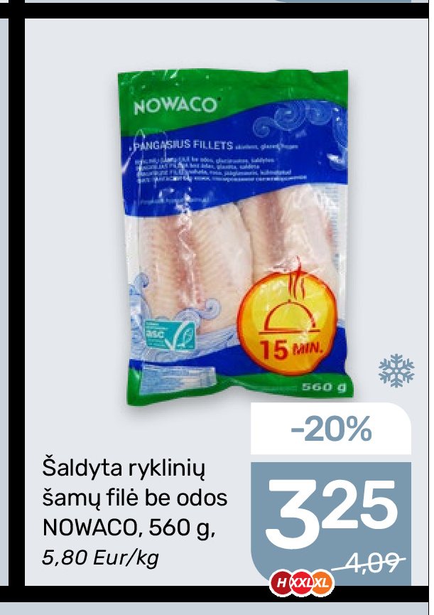 Šaldyta ryklinių šamų filė be odos NOWACO, 560 g