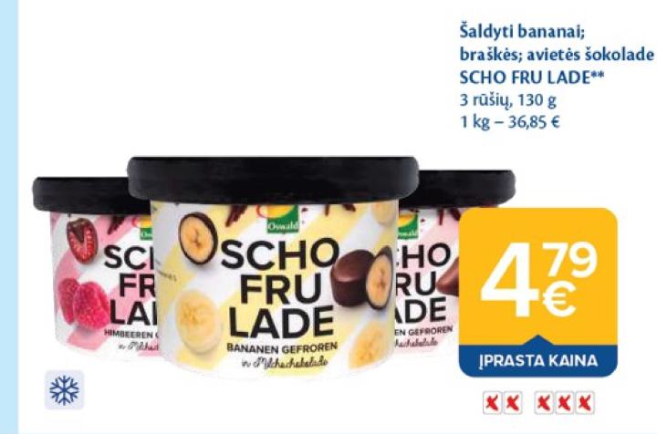 Šaldyti bananai; braškės; avietės šokolade SCHO FRU LADE, 130 g