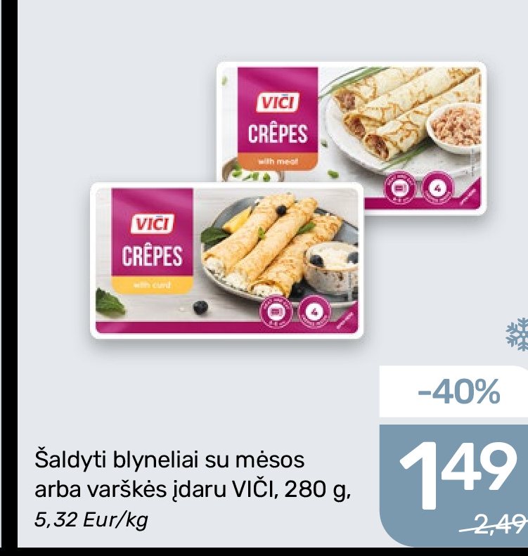Šaldyti blynai su mėsos arba varškės įdaru VIČI, 280 g