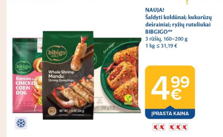 Šaldyti koldūnai; kukurūzų dešrainiai; ryžių rutuliukai BIBIGO, 200 g