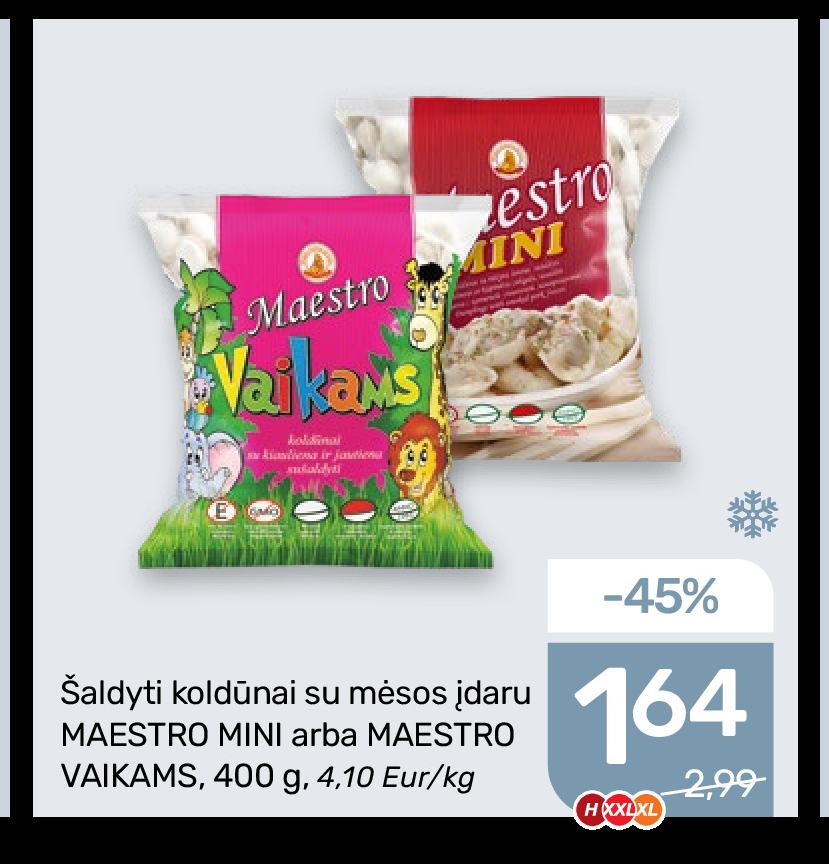 Šaldyti koldūnai su mėsos įdaru MAESTRO MINI arba MAESTRO VAIKAMS, 400 g