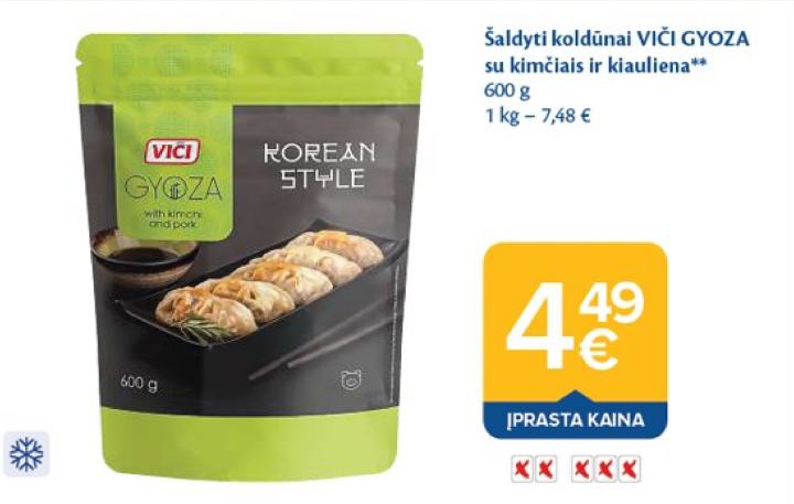 Šaldyti koldūnai VIČI GYOZA su kimčiais ir kiauliena, 600 g