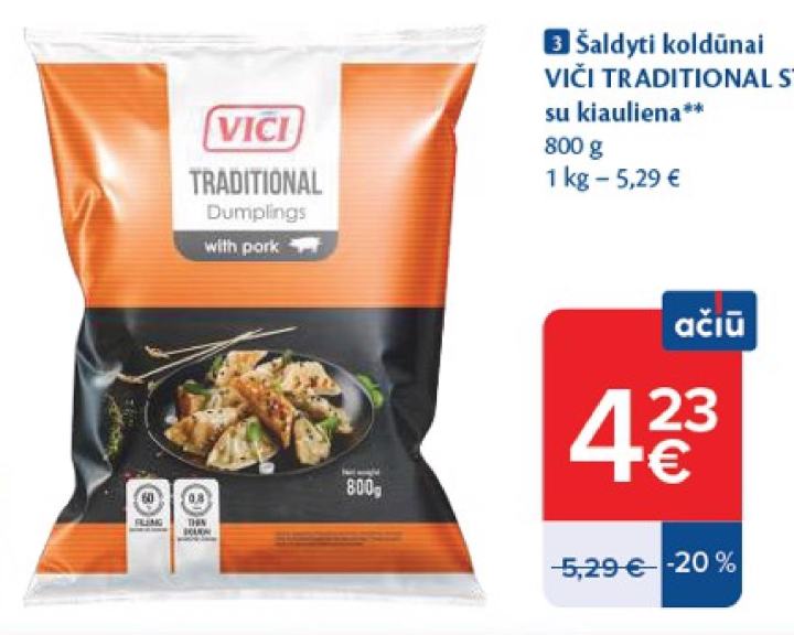 Šaldyti koldūnai VIČI TRADITIONAL STYLE su kiauliena, 800 g