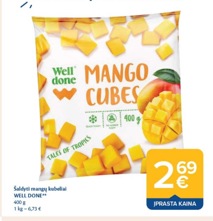 Šaldyti mangų kubeliai WELL DONE, 400 g
