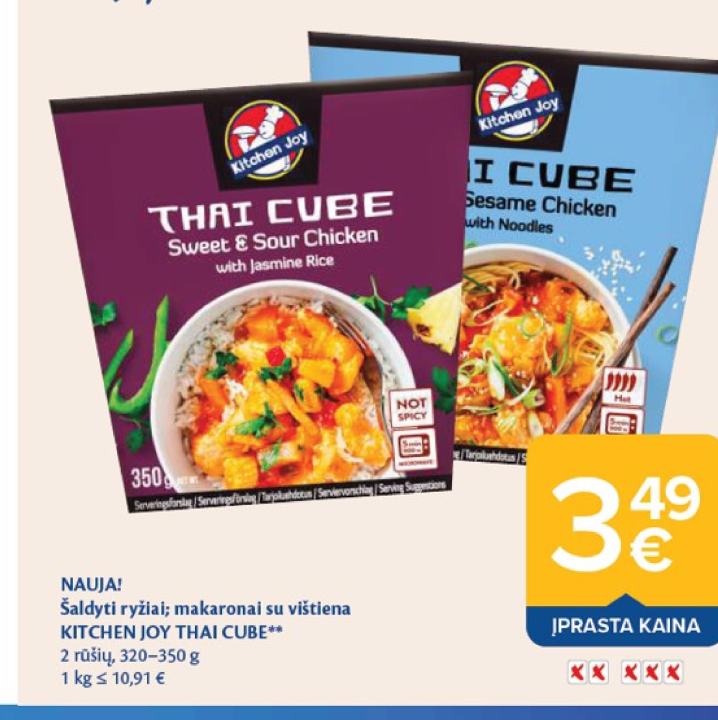 Šaldyti ryžiai; makaronai su vištiena KITCHEN JOY THAI CUBE, 350 g