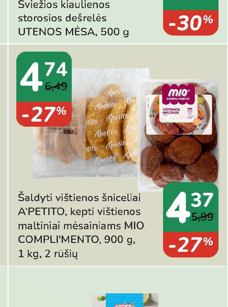 Šaldyti vištienos šniceliai A'PETITO, kepti vištienos maltiniai mėsainiams MIO COMPLIMENTO, 900 g