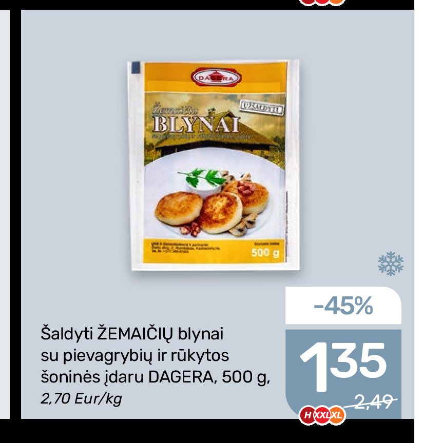 Šaldyti ŽEMAIČIŲ blynai su pievagrybių ir rūkytos šoninės įdaru DAGERA, 500 g