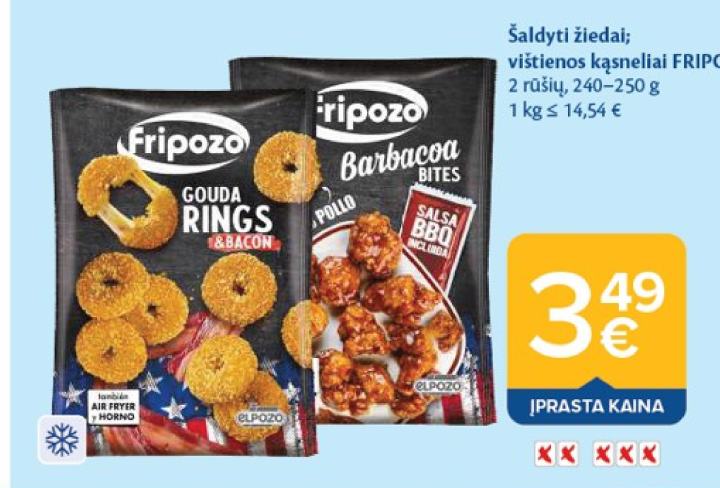 Šaldyti žiedai; vištienos kąsneliai FRIPOZO, 250 g