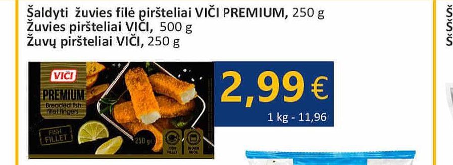 Šaldyti žuvies filė piršteliai VIČI PREMIUM, 250 g