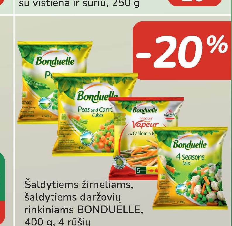 Šaldytiems žirneliams, šaldytiems daržovių rinkiniams BONDUELLE, 400 g