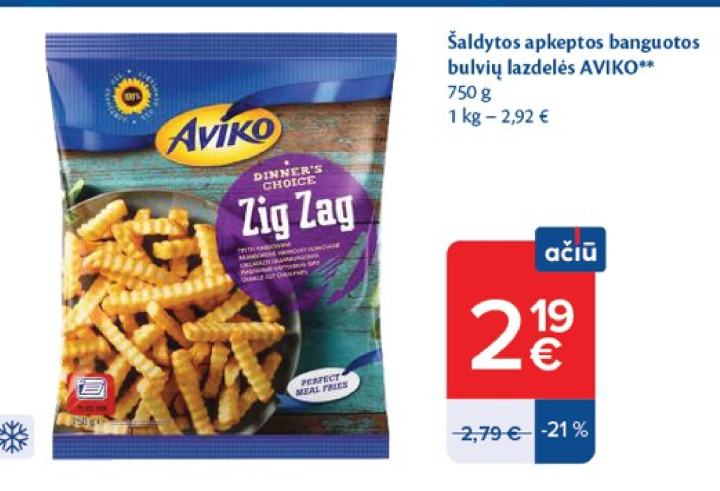 Šaldytos apkeptos banguotos bulvių lazdelės AVIKO, 750 g